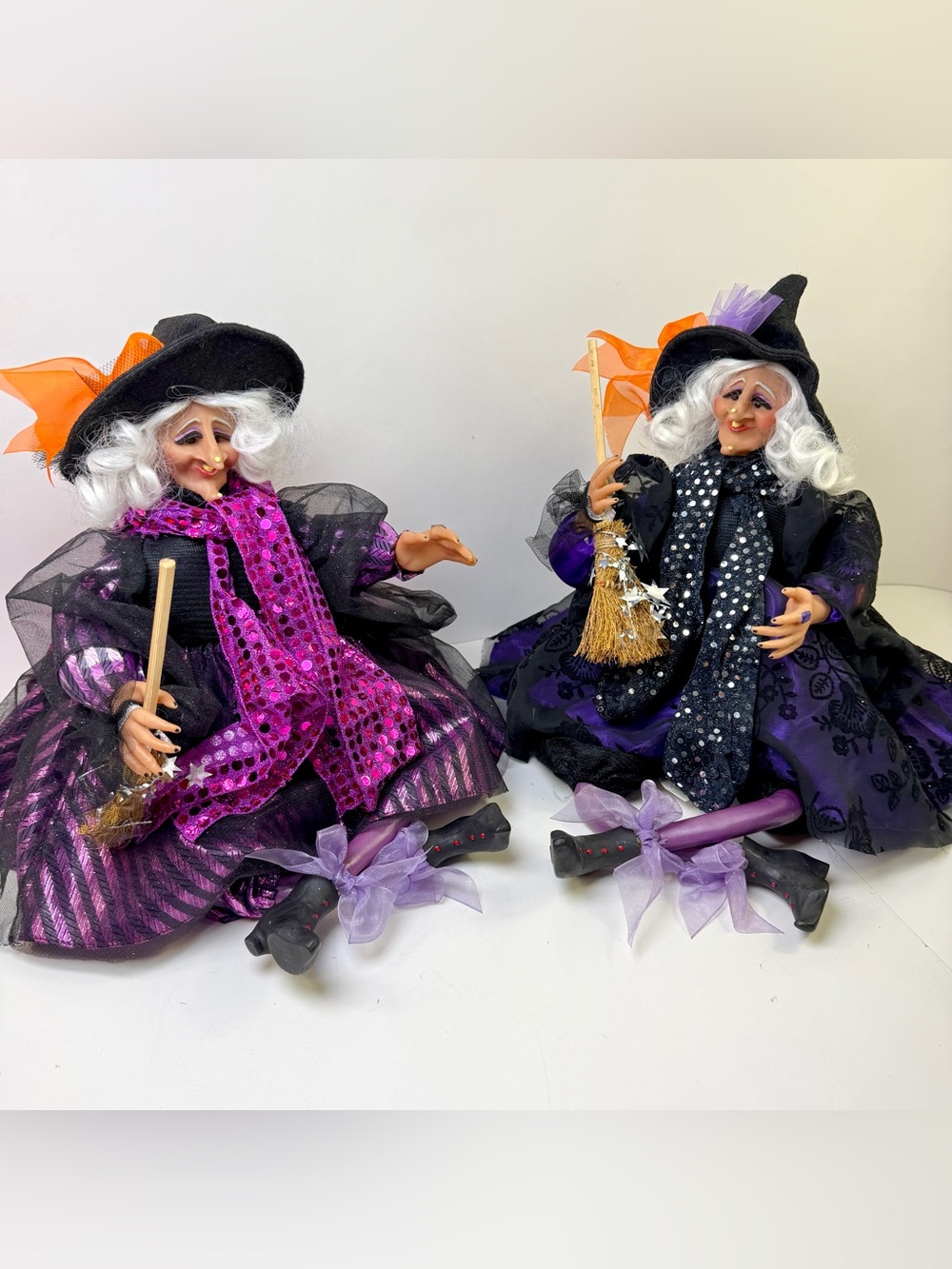 Vintage Sister Witches Pair 12” Shelf Sitters Halloween Mantel Decor READ